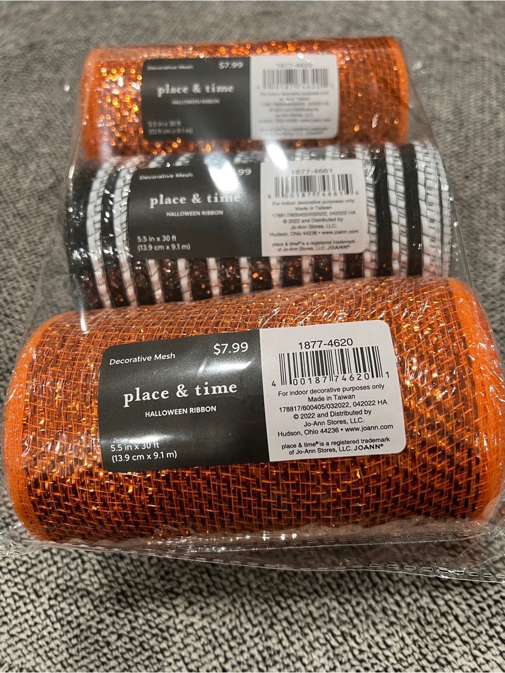 Place & Time Decorative Mesh Roll - Orange, Black and White